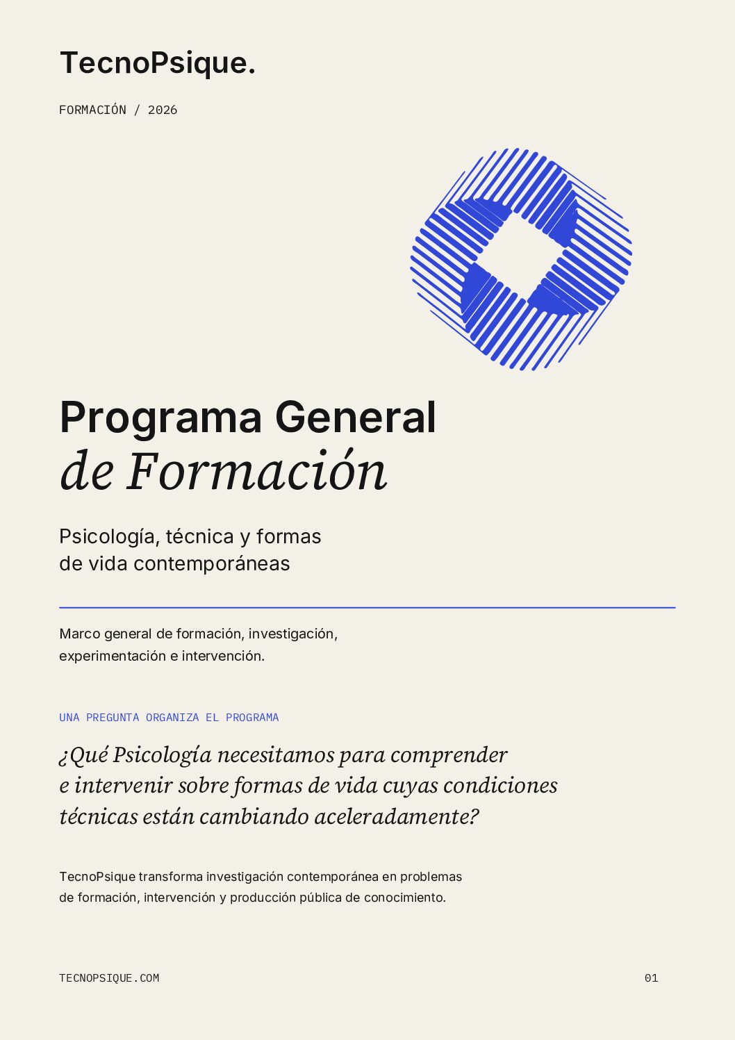 Portada del Programa General de Formación TecnoPsique 2026